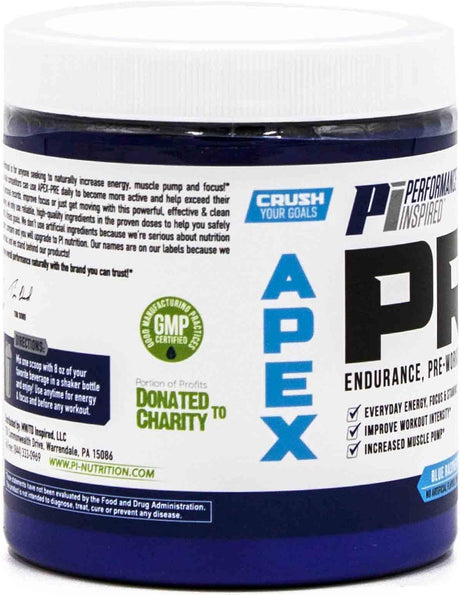 PERFORMANCE INSPIRED Nutrition - APEX Pre Workout Powder - Increase Energy & Endurance - Caffeine - Beta Alanine - All Natural - Vegan Formula - Blue Raspberry