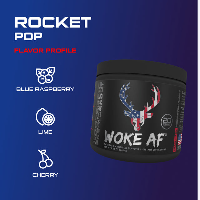 Bucked up Woke Af Pre-Workout Powder, Increase Energy, Rocket Pop, 333Mg Caffeine, 20 Servings