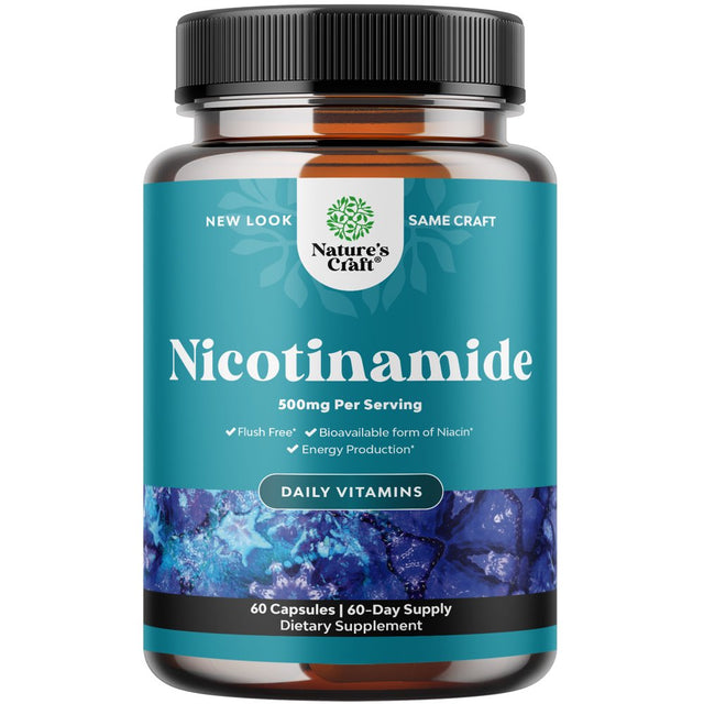 NAD Supplement Niacin 500Mg per Serving Flush Free - Nature'S Craft Nicotinamide Vitamins for Immune Support Energy Boost & Brain Health - Vitamin B3 Supplement Niacinamide 500 Mg per Serving Capsules