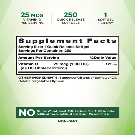 D3 1000 Iu 250 Softgels | Essential Vitamin D | Value Size | Non-Gmo, Gluten Free | by Nature'S Truth