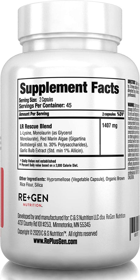 Lysine Rescue, Amino Acid Supplement for Stronger Immune Health & Collagen Synthesis in Women & Men, Promotes Lips & Skin Health, Natural, Pure L-Lysine, 90 Capsules, 45 Day Supply