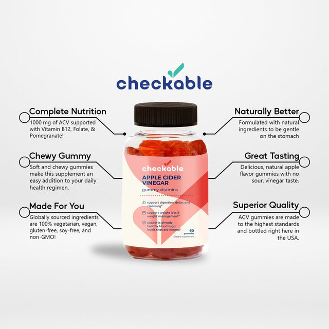 Checkable® Apple Cider Vinegar Gummies - Support for Weight Management, Digestion, Gut Health, Detoxing, and More - Vegan, Gluten-Free, Non-Gmo Formula - 240 Gummies