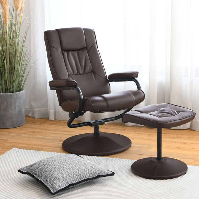 Costway 360° Swivel Recliner Chair PVC Leather Lounge Accent Armchair W/ Ottoman Brown