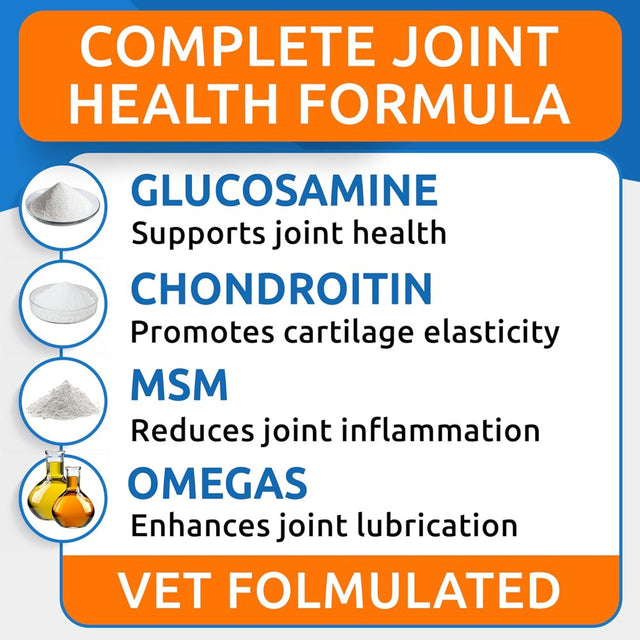 Glucosamine Dog Treats - Senior Advanced Joint Health W/ Chondroitin, Omega-3 - Old Dog Joint Pain Relief Supplement - Hip & Joint Care - Made in USA - Bacon Flavor - 120 Soft Chews