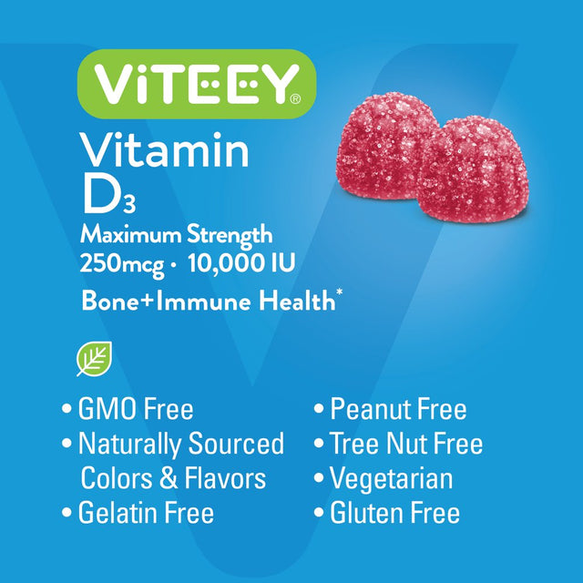 VITEEY Vitamin D3 10,000 IU Gummies, Bone + Immune Health Support, Berry Flavor, 60 Count (Pack of 1)