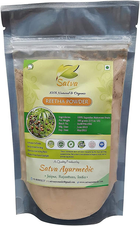 SATVA Reetha Powder - 100% Sapindus Mukorossi Fruits-(100 Gm)