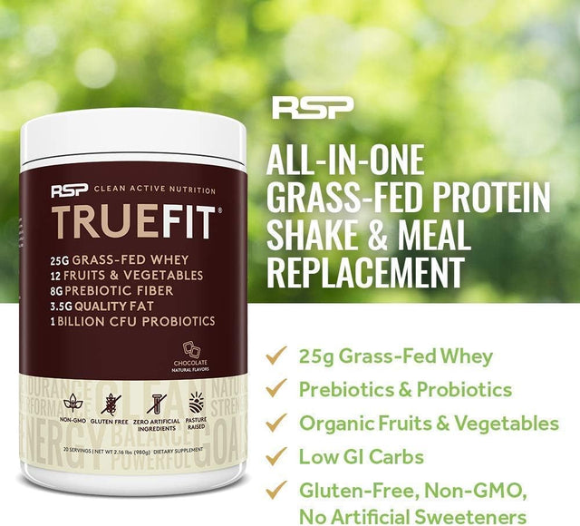 RSP NUTRITION Truefit Protein Powder (Chocolate 2 LB) with Aminolean Pre Workout Energy (Blackberry Pomegranate 30 Servings)