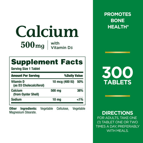 Nature'S Bounty Calcium 500 Mg + Vitamin D3 10 Mcg Tablets for Bone Health, 300 Ct