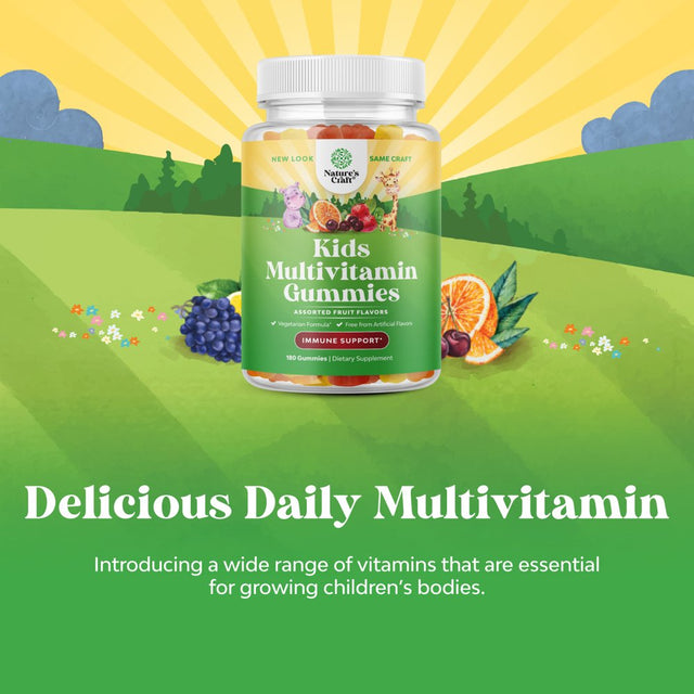 Plant Based Kids Multivitamin Gummies - Multivitamin for Kids Immunity Support Gummies with Vitamins a C D3 E B and Zinc Gelatin and Gluten Free Non-Gmo Kids Vitamins Gummy Multivitamin Formula 180Ct