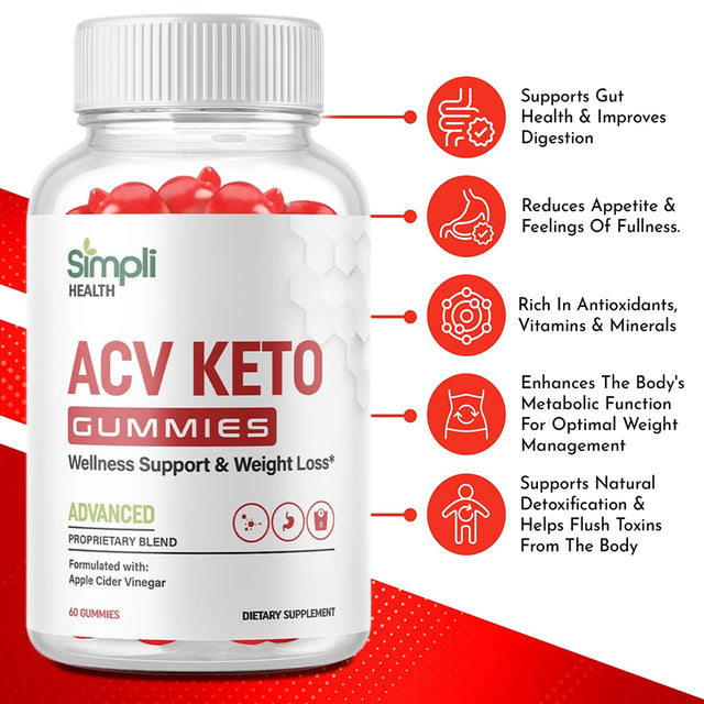 (3 Pack) Simpli Apple Cider Vinegar Gummies - ACV Keto Gummies for Weight Loss - Supports Weight Loss, Digestion, Detox & Cleansing