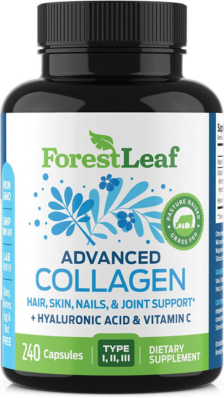 Forest Leaf Collagen Pills Collagen Peptides with Hyaluronic Acid & Vitamin C, 240-Count