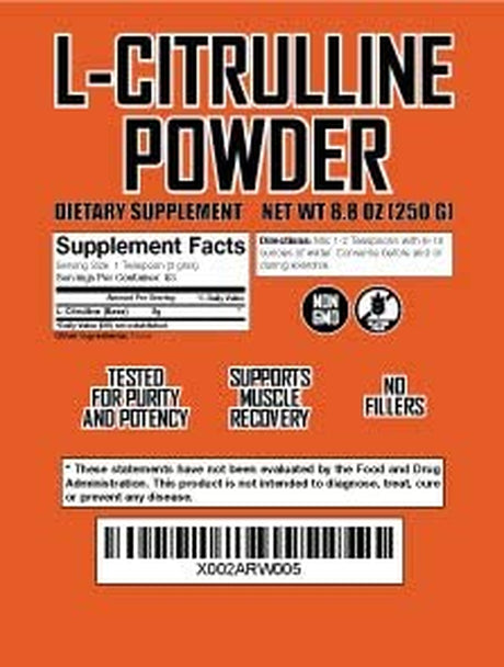 Fit Lane Nutrition L-Citrulline Powder, Bulk Free Form Amino Acid Supplement. Raw and Pure with No Additives 250 Gram Bag.