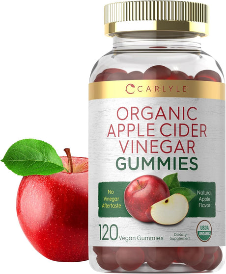 Carlyle Organic Apple Cider Vinegar Gummies | 120 Count | USDA Certified Organic | Vegan, Non-Gmo & Gluten-Free ACV Gummies | Natural Apple Flavor