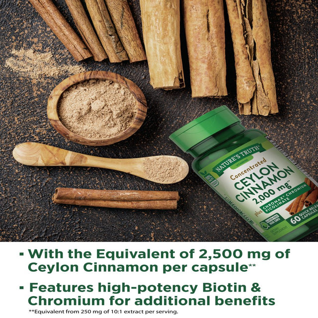 Cinnamon Capsules | 2500Mg | plus Chromium & Biotin | 60 Count | Non-Gmo & Gluten Free Supplement | by Nature'S Truth