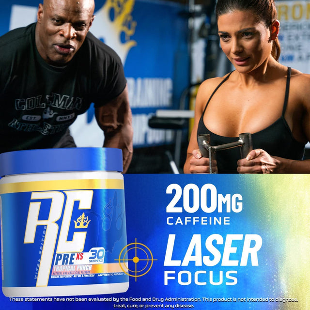 Ronnie Coleman Signature Series Pre XS Pre Workout Powder for Women and Men for Extreme Energy and Focus Supplement with Beta-Alanine, 200Mg Caffeine per Serving, Lemonade, 30 Servings