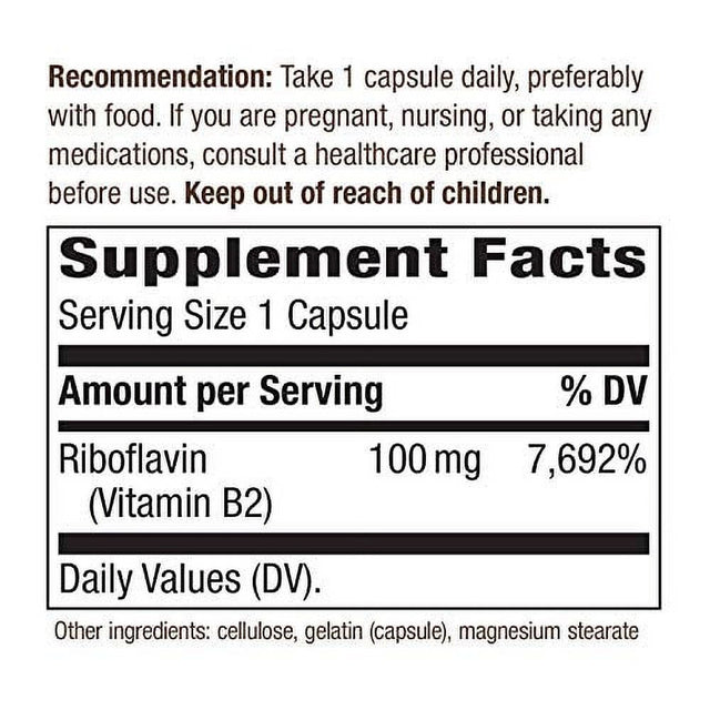 Nature'S Way Vitamin B2, 100 Mg per Serving, 100 Capsules