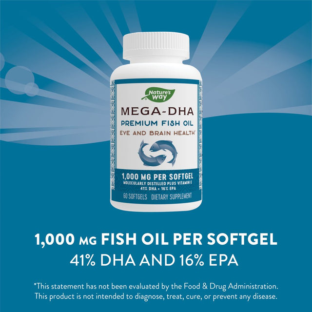 Nature'S Way MEGA-DHA Premium Fish Oil with Vitamin E, 1000 Mg, 60 Count