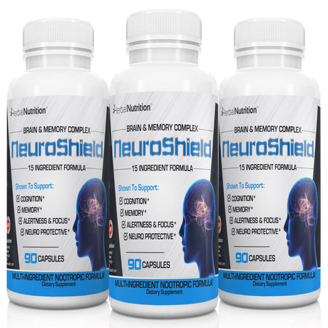 Neuroshield Advanced Memory Formula, Brian Boosting Ingredients, Bacopa, Huperzine-A & More Three Bottles