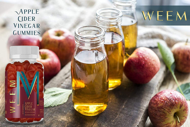 WEEM Apple Cider Vinegar Gummies - Natural, Vegan ACV with Folic Acid- Gluten Free - Vitamin B12 - Premium Detox & Weight Supplement- Helps Digestion for Women and Men