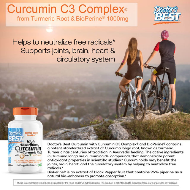 Doctor'S Best Curcumin from Turmeric Root with C3 Complex & Bioperine, Non-Gmo, Gluten Free, Soy Free, Joint Support, 1000 Mg, 120 Tablets