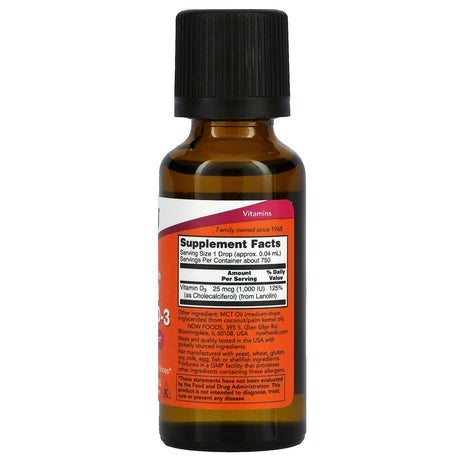 NOW Foods - Liquid Vitamin D3 Extra Strength 1000 IU - 1 Fl. Oz.