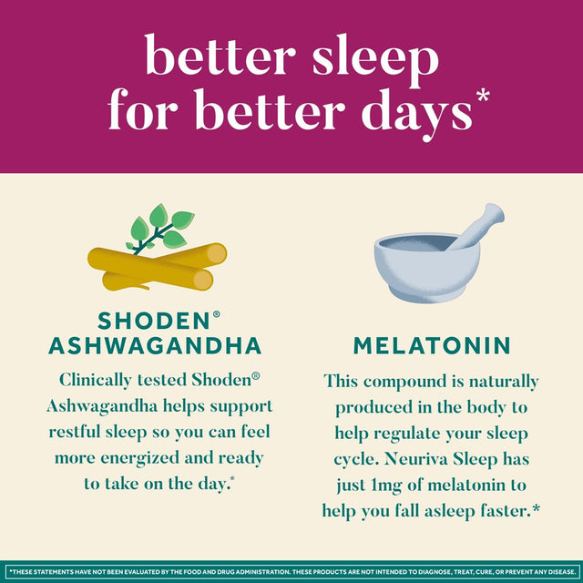 Melatonin & Ashwagandha Sleep Support Supplement - Neuriva Sleep (30 Count), Nightly Sleep Support Supplement, Clinically Tested Ashwagandha, Helps You Fall Asleep Fast & Wake up Feeling Recharged*