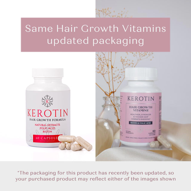 Kerotin Hair Growth Vitamins for Natural Longer, Stronger, Healthier Hair - Hair Loss Supplement Enriched with Biotin, Folic Acid, Saw Palmetto - Hair Vitamins to Grow Thick Hair - 60 Pills (1)