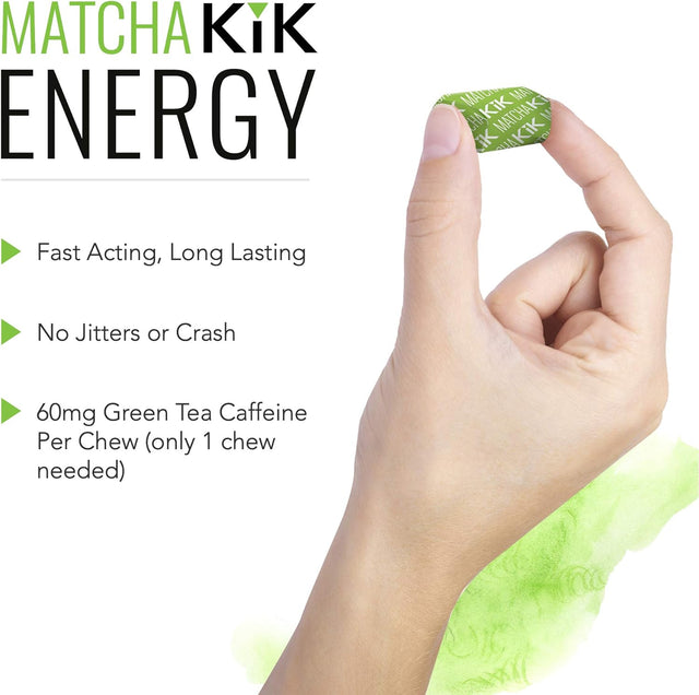 Matcha Kik Energy Chews - for Energy, Mental Focus, and Antioxidants. Healthy, Sport Chews with Premium Japanese Matcha Powder, D-Ribose and Green Tea Caffeine. 30 Servings.