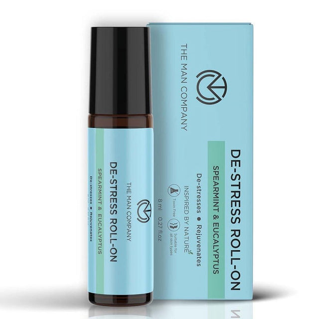 The Man Company De-Stress Roll-On (8Ml) | De-Stresses | Rejuvenates & Calms | Keeps the Headache Away | Spearmint & Eucalyptus | Made with Essential Oils