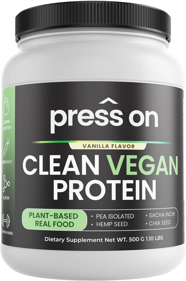 Press on Plant Based Protein Powder Shake with Real Superfood Vegan Gluten Free Vegan Protein Low Net Carbs Non Dairy Sugar Free Added Non-Gmo 4G Bcaas 22G Protein (Net. WT 500 G 1.10 Lbs.)