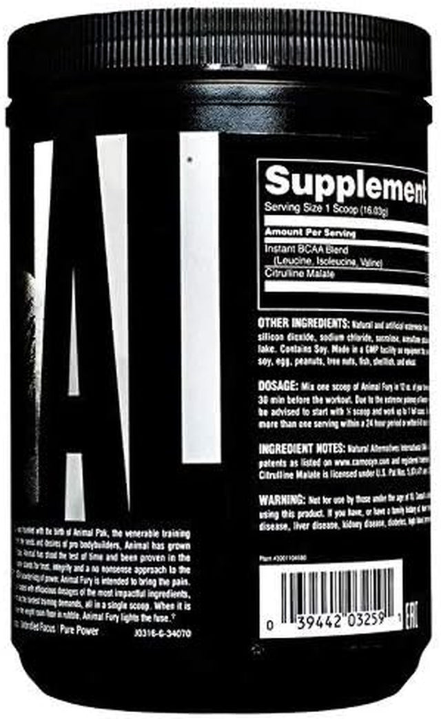 Animal Fury - Pre Workout Powder Supplement for Energy and Focus - 5G BCAA, 350Mg Caffeine, Nitric Oxide, without Creatine - Powerful Stimulant for Bodybuilders - Ice Pop, 30 Count