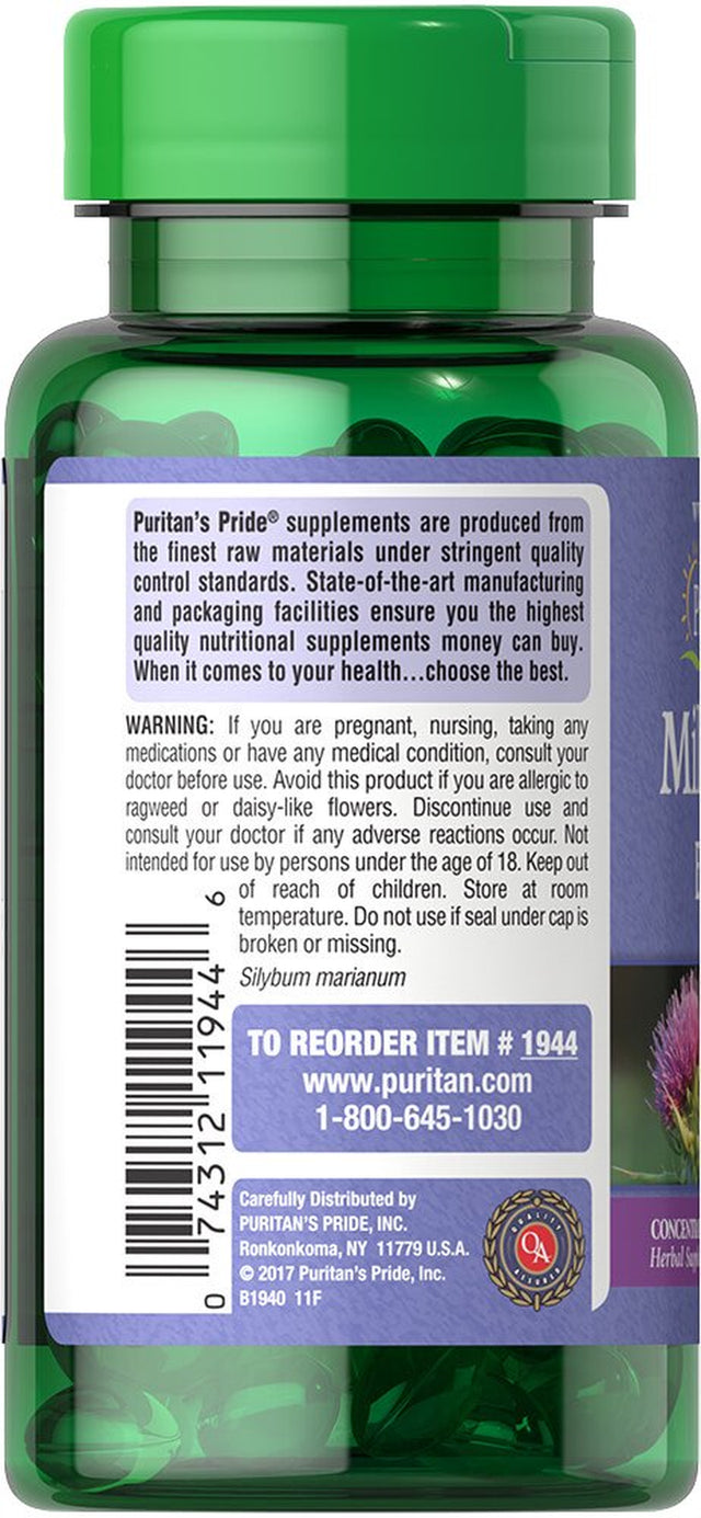 Puritan'S Pride Milk Thistle Herbal Supplements, 90 Count