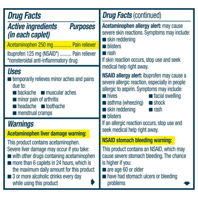 Advil Dual Action Back Pain Caplets Delivers 250Mg Ibuprofen and 500Mg Acetaminophen per Dose for 8 Hours of Back Pain Relief - 18 Count