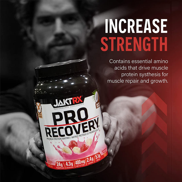 JAKTRX PRO Recovery – Post-Workout Whey Protein Powder – Muscle Builder & Recovery Supplement – BCAA, Glutamine, Leucine, Glucosamine & MCT – 30 Servings – Strawberry Banana