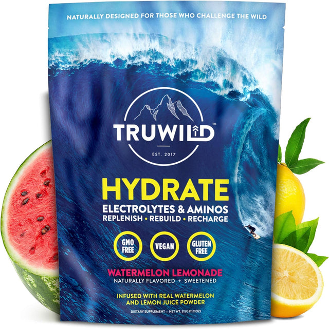 Natural Hydration Powder with Zero Sugar - Vegan Electrolytes + Amino Acids - Recovery Drink for Everyday Use – Post Workout Muscle Support Supplement W/Magnesium (Watermelon Lemonade)