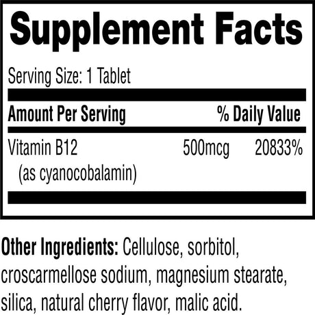 Twinlab B12 Dots - Vegetarian Vitamin B12 Sublingual Natural Energy Pills - B12 Vitamins for Nerve & Brain Health, Energy Boost & More - Vitamin B 12 500 Mcg, Cherry Flavor 250 Lozenges (Pack of 1)