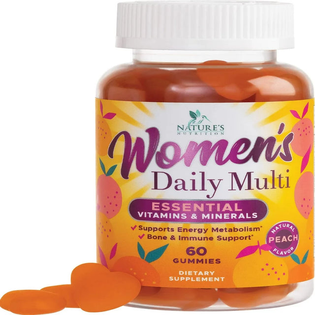 Womens Multivitamin Gummies, Daily Multi Vitamin Gummy for Women with Vitamins A, C, D, E, B-6, B-12, Biotin, Folic Acid, Calcium, & Zinc, Nature'S Immune Health Support, Peach Flavored - 60 Gummies