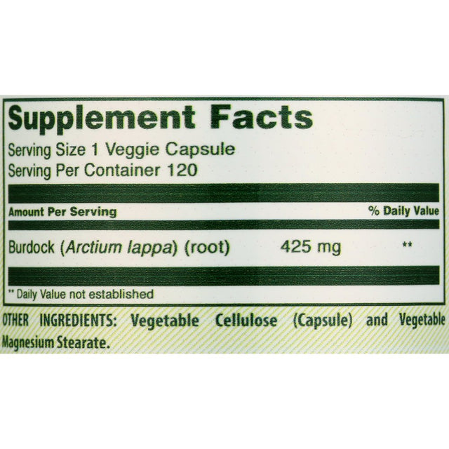 Herbal Secrets Burdock Root 425 Mg 120 Capsules