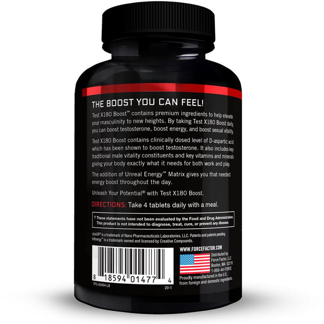 Force Factor Test X180 Boost, Pre-Workout Testosterone Booster, 120 Tablets