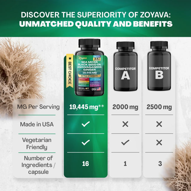 Zoyava Sea Moss Blend, 19,445 MG All-In-One Formula with over 15+ Super Ingredients, Extra Strength & High Potency