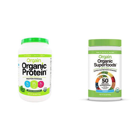 Orgain Organic Plant-Based Protein Powder + Superfoods Greens Powder Bundle (1.59Lb + 0.62Lb)