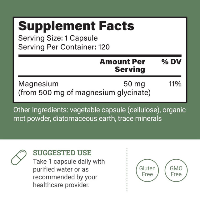 Chelated Magnesium Glycinate Powder Capsules 500 Mg - 120 Capsules