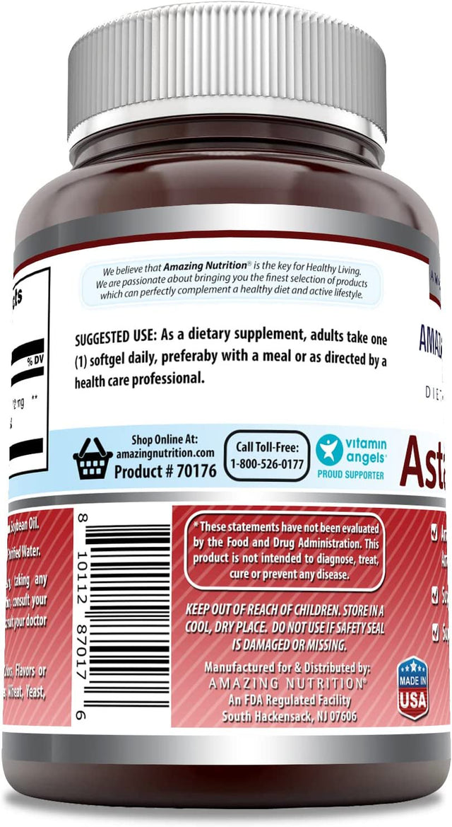 Amazing Formulas Astaxanthin Dietary Supplement 12Mg 60 Softgels (Non-Gmo,Gluten Free)