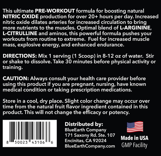 Pre Workout Powder L Arginine 5000Mg L Citrulline 1000Mg Supplement, Nitric Oxide Booster, Creatine Monohydrate, Beta Alanine, Caffeine, Preworkout Energy Drink Mix, Men & Women