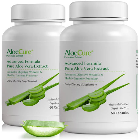 Aloecure Organic Aloe Vera Capsules, 130,000Mg Equivelant Pure Aloe Vera per Capsule, Natural Stomach Acid Buffer for Digestive & Immune Support, Aloe Vera Extract, Organic Aloe Gel Powder, Aloin Free