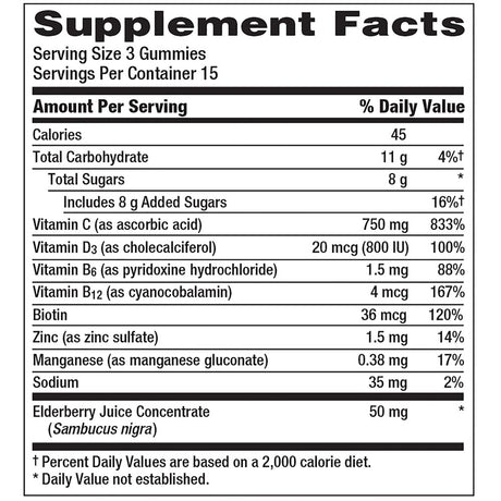 Emergen-C Immune plus Multivitamin Gummies, Dietary Supplement, Elderberry, 45 Ct