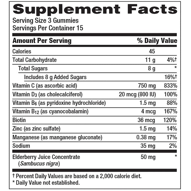 Emergen-C Immune plus Multivitamin Gummies, Dietary Supplement, Elderberry, 45 Ct