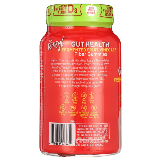 Konsyl Gut Health Fermented Fruit Vinegars Fiber Gummies, Dietary Supplement for Adults (Unisex), Serving (2 per Day)