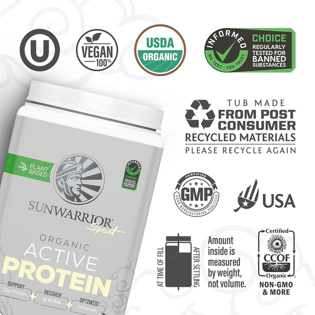 Sunwarrior Vegan Protein Powder USDA Organic | BCAA Sugar Free Gluten Free Non-Gmo Dairy Free | Vanilla 20 Servings | Sport Organic Active Protein