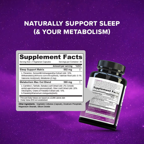 Melt PM Natural Sleep Aid & Weight Loss Pills: Promote More Restful Sleep and Support Appetite plus Metabolism | Ashwagandha and L-Theanine | 60 Capsules